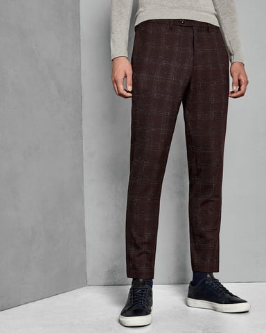 Ted Baker Ddartro Boucle Check Trousers, Dark Red
