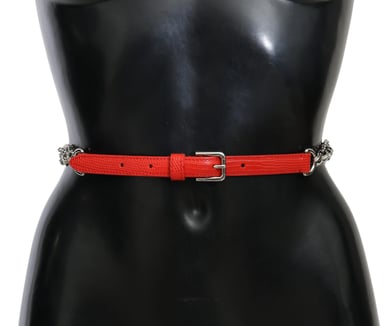 Dolce & Gabbana Röd Läder Rosor Blommig Silver Midjebälte