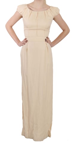 Dolce & Gabbana Beige Silke Kolumn Klänning med Korta Ärmar