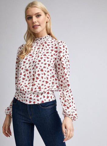 Dorothy Perkins Womens White Colour Ditsy Floral Print Elastic Back Top Blouse