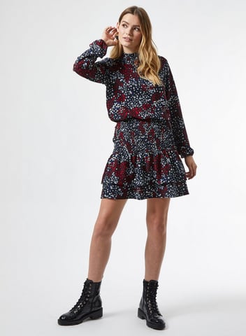 Dorothy Perkins Womens Black Ditsy Sheered Mini Dress Long Sleeve Daywear Top