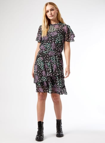 Dorothy Perkins Womens Tall Multi Fit & Flare Mini Dress Round Neck Short Sleeve