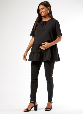 Dorothy Perkins Womens Maternity Black Tiered Frill Top Blouse Short Sleeve