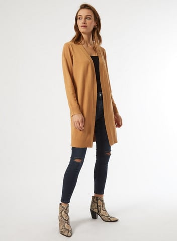 Dorothy Perkins Womens Camel Longline Cardigan Long Sleeve Jumper Knitwear Top