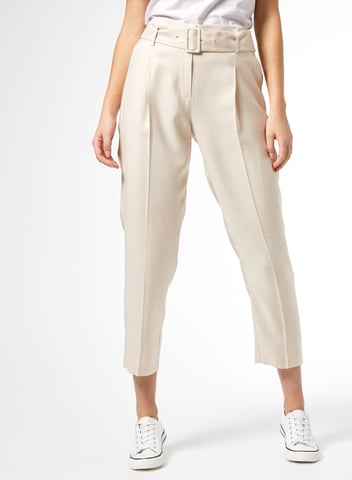 Dorothy Perkins Womens White Shimmer Tailored Trousers Pants Belt Side Pockets
