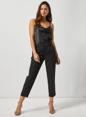 Dorothy Perkins Womens Petite Black Ankle Grazer Trousers Cropped Bottoms Pants