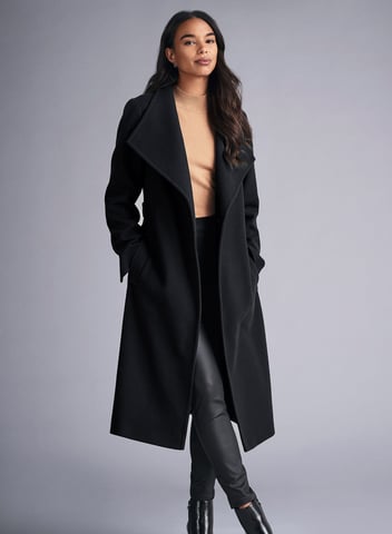 Dorothy Perkins Womens Black Belted Funnel Neck Coat Jacket Outwear Top