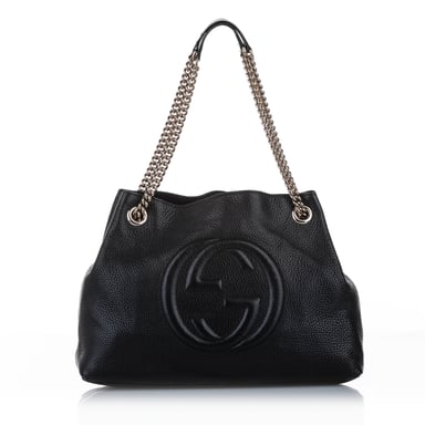Vintage Gucci Soho Chain Leather Tote Bag Black