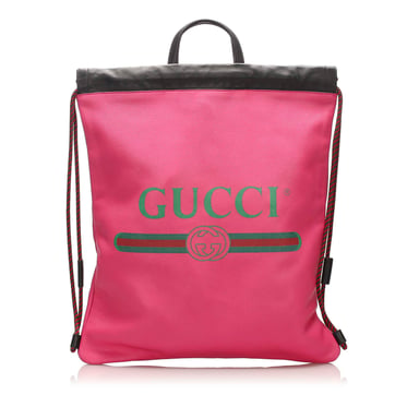 Vintage Gucci Logo Drawstring Leather Backpack Pink