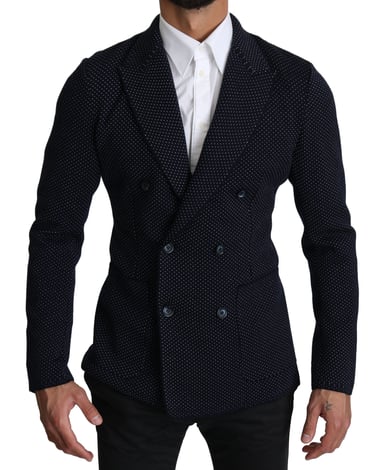 Dolce & Gabbana Mörkblå Prickig Dubbelknäppt Kappa Blazer