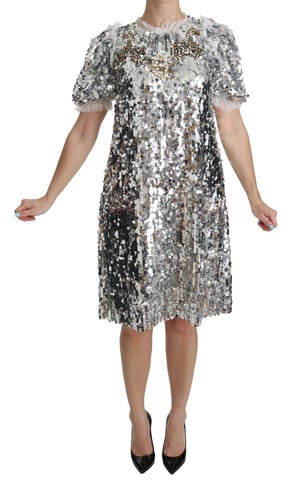 Dolce & Gabbana Silver Paljetterad Kristallskift Klänning
