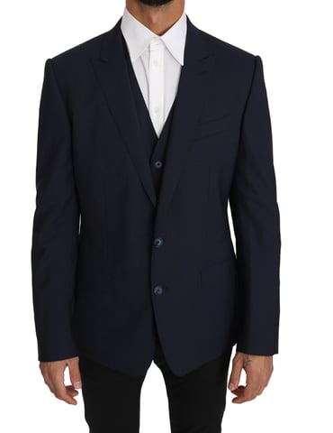 Dolce & Gabbana Blazer Vest 2 Piece Blue Wool MARTINI