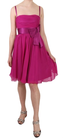 Dolce & Gabbana Fuchsia Rosa Sidenklänning utan ärmar med Schlefthänge