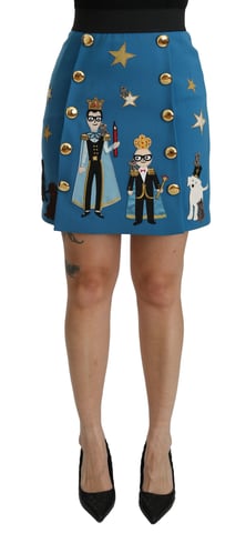 Dolce & Gabbana Blue Embellished High Waist Mini Wool Skirt