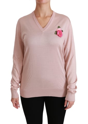 Dolce & Gabbana Rosa Blommig Prydd Pullover Silkeströja