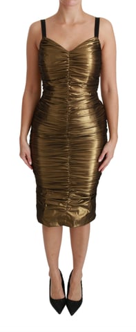 Dolce & Gabbana Gold Metallic Stretch Bodycon Rynkklänning