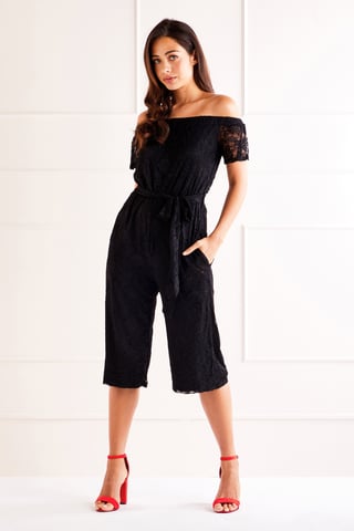 Black Bardot Lace Jumpsuit