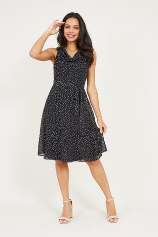 Polka Dot Cowl Neck Dress