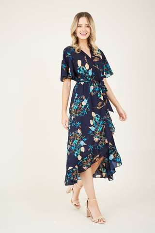 Floral Printed Midi Wrap Dress