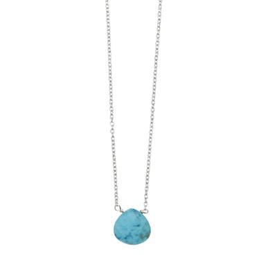 Beginnings 925 Sterling Silver Faceted Semi Precious Blue Magnesite Stone Teardrop Charm Necklace 41-46cm