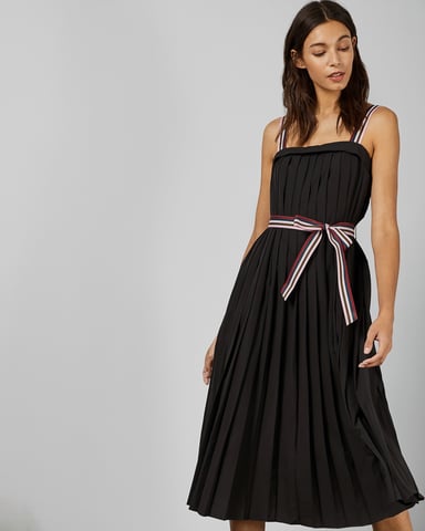 Ted Baker Pleatzi Colourful Grosgrain Midi Dress, Black