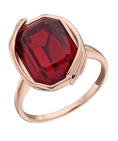 Elements Silver Womens 925 Sterling Silver Rose Gold Plated Siam Red Crystal by Swarovski Ring