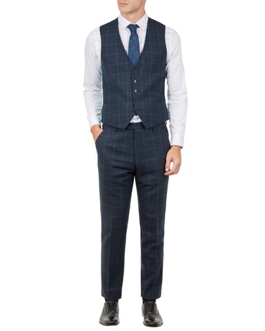 Ted Baker Afanaw Debonair Check Waistcoat, Teal Blue