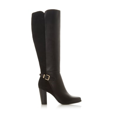 Dune Ladies SAMUELLA Mixed Material Knee High Buckle Strap Boots
