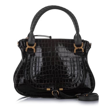 Vintage Chloe Embossed Marcie Leather Satchel Black