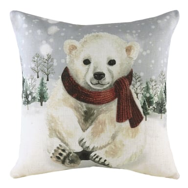 Snowy Polar Bear with Scarf Cushion