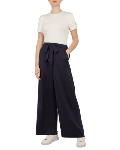 Ted Baker Ruzzela Tie Waist Wide Leg Trouser in Navy