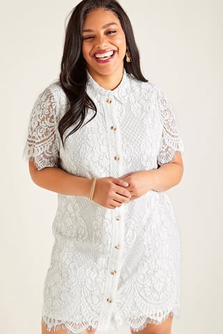 White Plus Size Corded Lace Shirt Dress