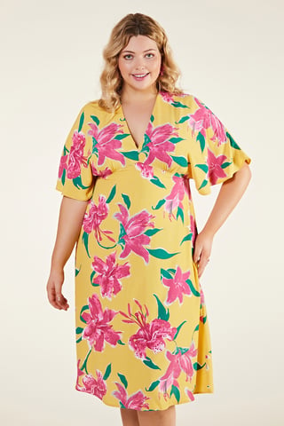 Hibiscus Flower Kimono Midi Dress