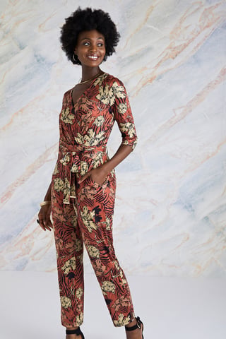 Animal Stripe Print Jersey Jumpsuit