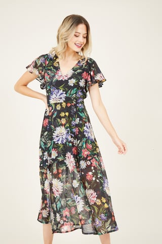 Chrysanthemum Floral Print Midi Dress
