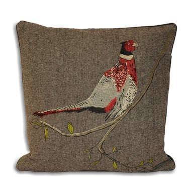 Paoletti Hunter Herringbone Appliquéd Pheasant Piped Feather Filled Cushion