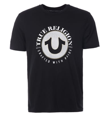 Men's True Religion Circle Horseshoe Logo Crew Neck T-Shirt in Black
