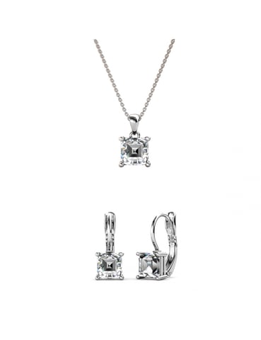 Parure et Coffret Square - Argenté et Cristal