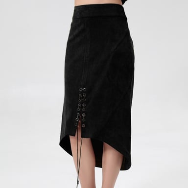Plunging hem skirt and front lacing