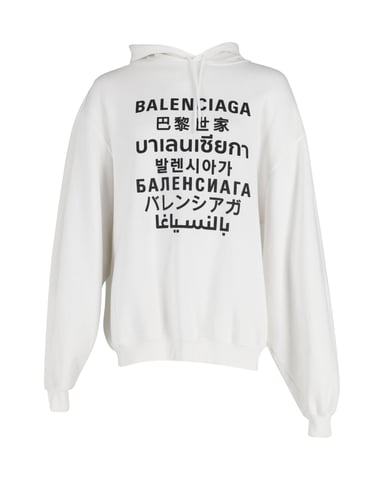 Balenciaga Languages Sports Logo Hoodie in White Cotton