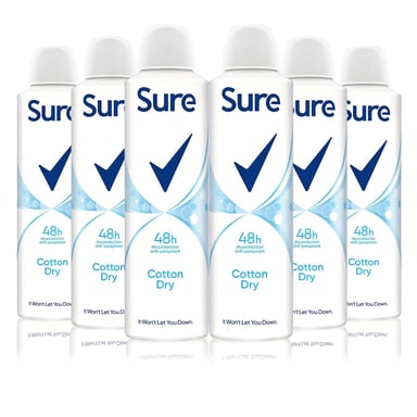 Sure Women Motion Sense Anti-Perspirant Deodorant, Cotton Dry, 6 Pack, 150ml