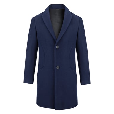 Men's Long Slim Fit Winter Warm Business Wool Coat Blue
