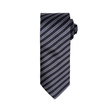 Premier Mens Double Stripe Pattern Formal Business Tie (Black/Dark Grey)