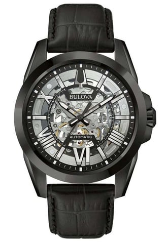 Bulova Sutton Skeleton Heren Zwarte Horloge 98A304