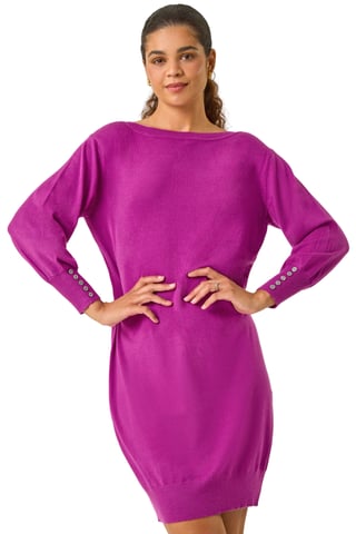 Button Detail Slash Neck Knitted Stretch Dress