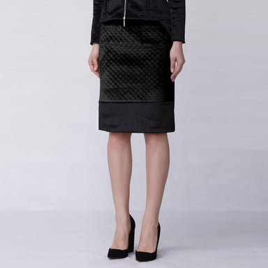 Textured velvet bi-material skirt