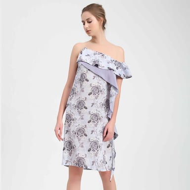 Asymmetric flower print dress