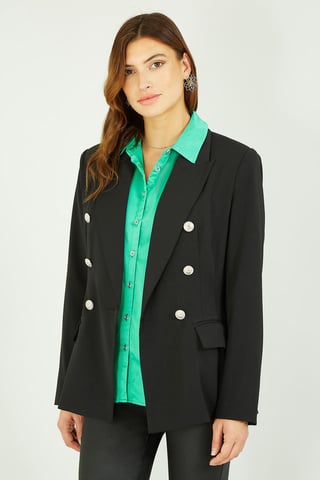 Yumi Black Blazer With Button Detail