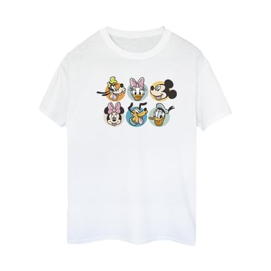 Disney Womens/Ladies Mickey Mouse And Friends Faces Cotton Boyfriend T-Shirt (White)