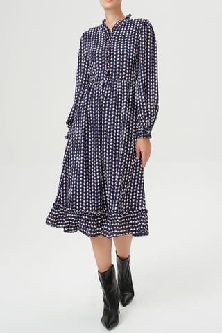 Blouse dress with ruffles and vintage geometric print
